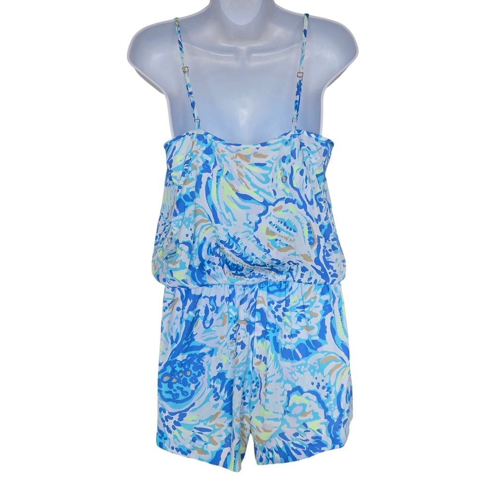 Lilly Pulitzer Deanna Blue Tropical Print Romper S Resort Preppy Coastal Summer - Picture 5 of 10